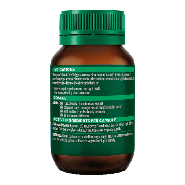 VIÊN UỐNG BỔ NÃO, TUẦN HOÀN MÁU NÃO THOMPSON'S GINKGO 6000 LỌ 60 VIÊN - Hình ảnh 2